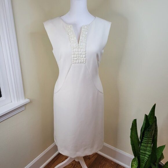 Tahari Sheath Dress Sleeveless Embellished Ivory V-Neck Womens Size 2 - Picture 2 of 14